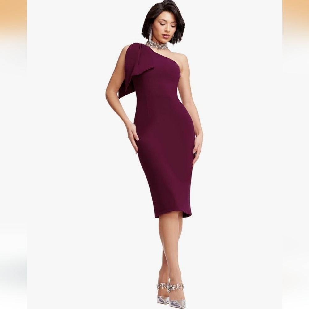 NWT Dress The Population tiffany one-shoulder midi dress size XXL Burgandy Wine